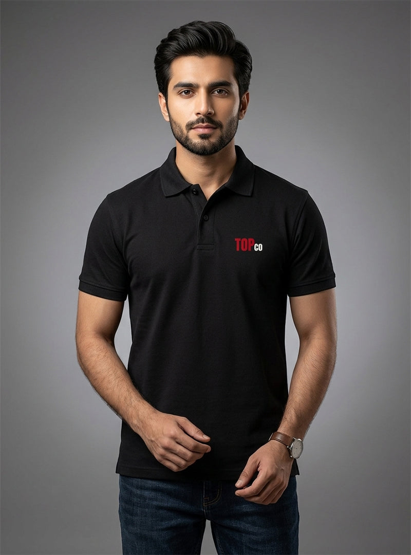 Mens Classic Black Polo Tee with Logo