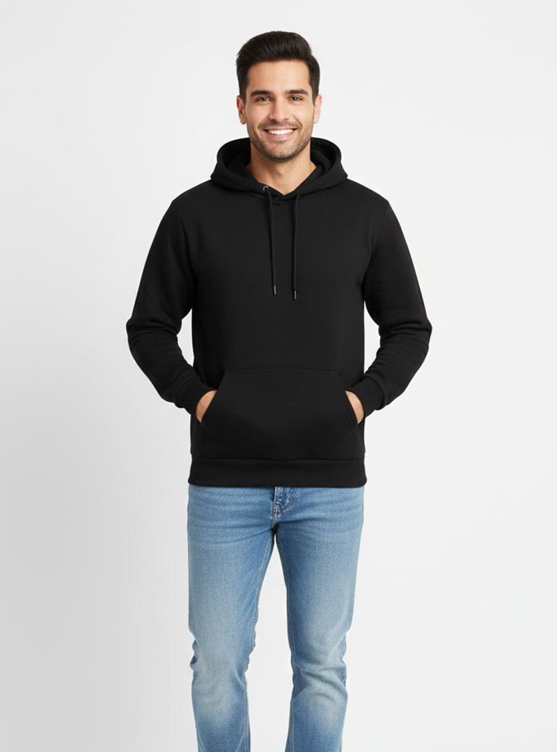 Black Kangaroo Fleece Hoodie For Mens