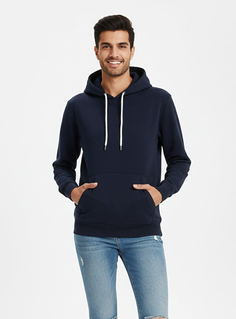 The "High-End" Vibe: Men’s Monochrome Tech-Fleece Hoodie – Navy Noir
