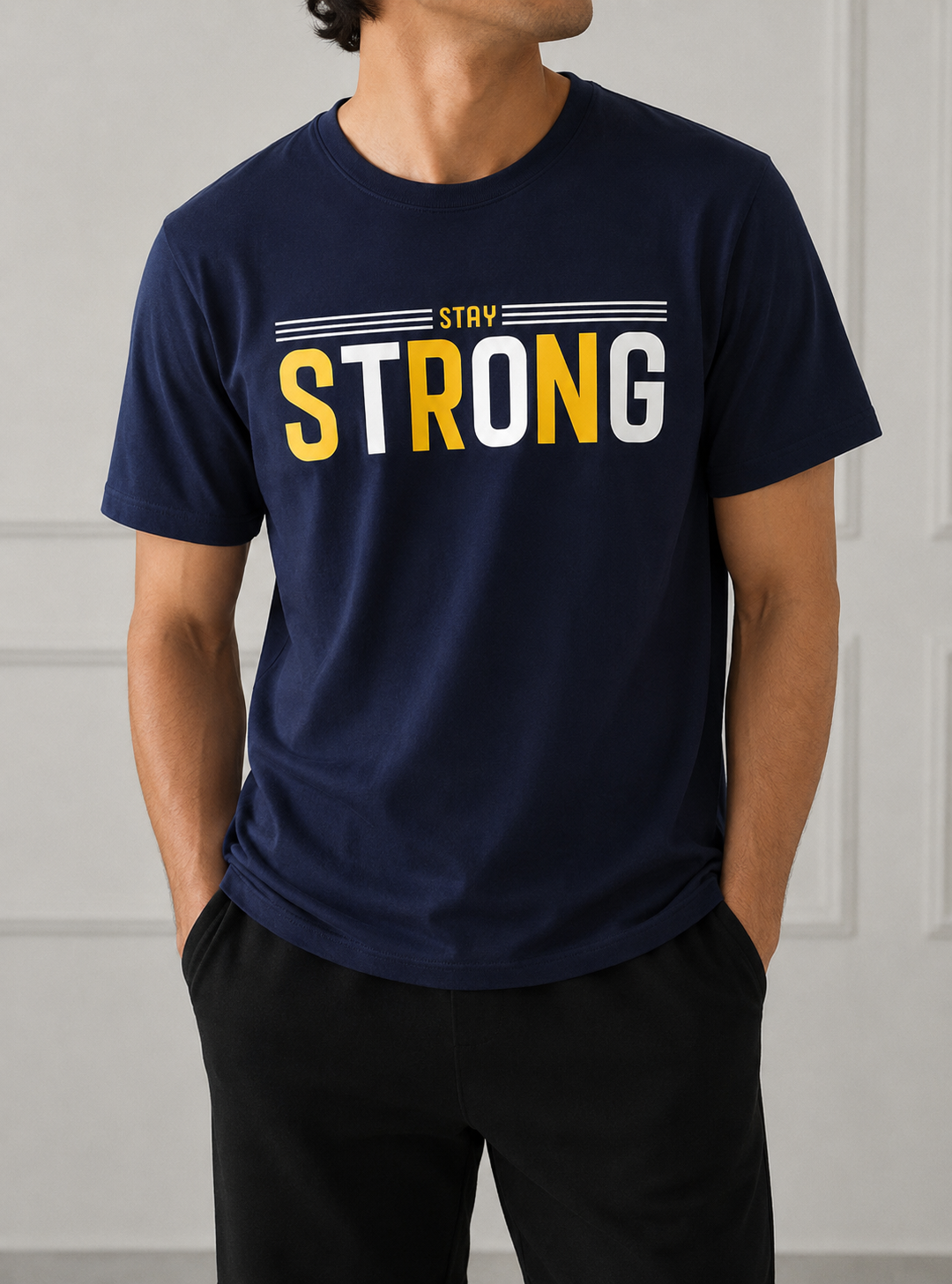 STAY STRONG ROUND NECK T-SHIRT BY SNAZZY