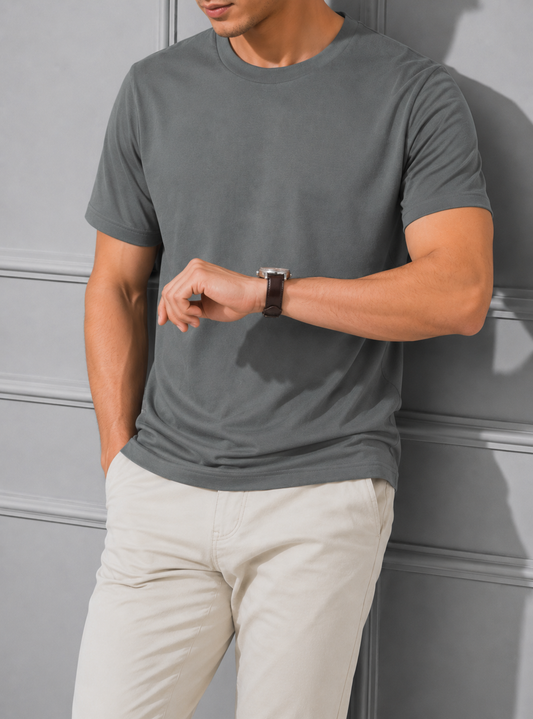 SOFT COTTON ROUND NECK MEN'S T-SHIRT PASTEL GREY