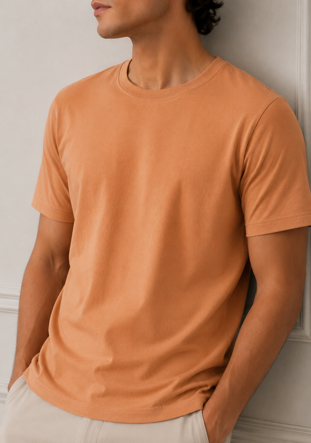 SOFT COTTON ROUND NECK MEN'S T-SHIRT Lite Orange