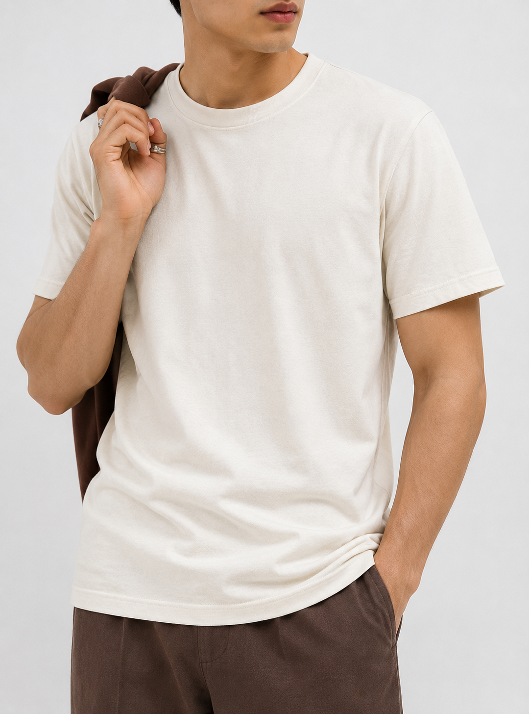 SOFT COTTON ROUND NECK MEN'S T-SHIRT Off White