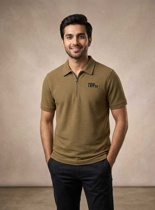 Men’s Walnut Zip Collar T-Shirt