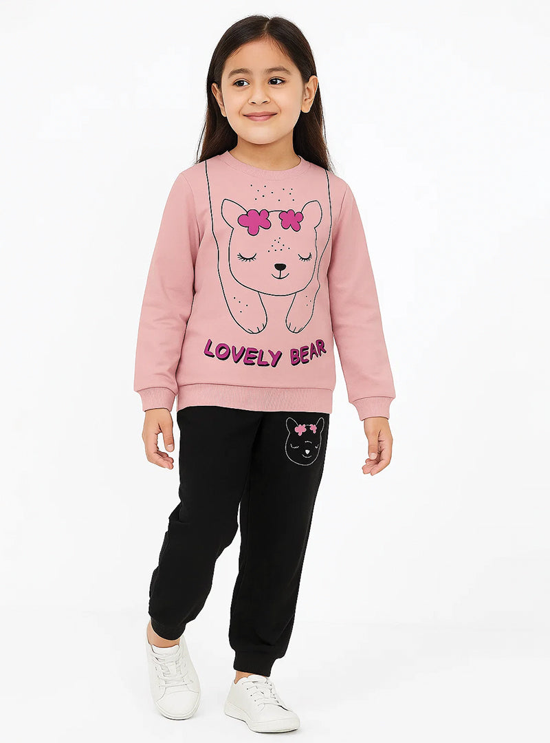 Printed Cartoon design fleece tracksuit for girls 