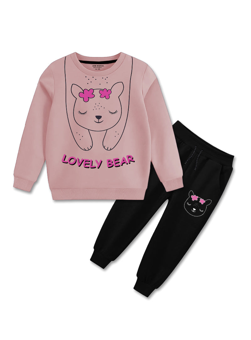Printed Cartoon design fleece tracksuit for girls 