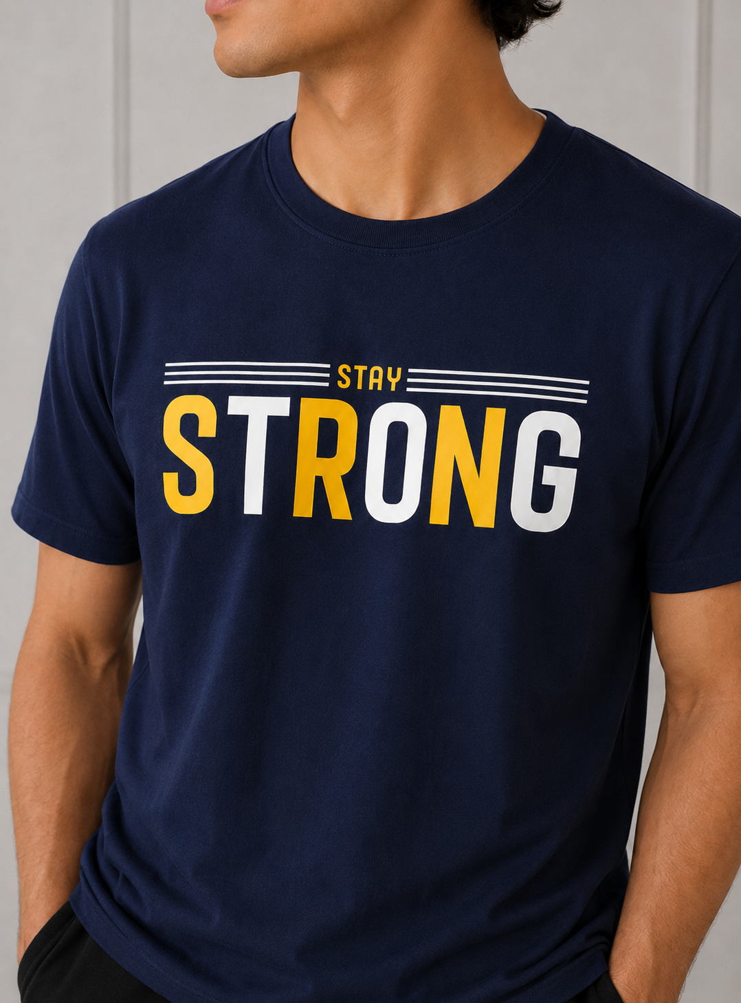 STAY STRONG ROUND NECK T-SHIRT BY SNAZZY