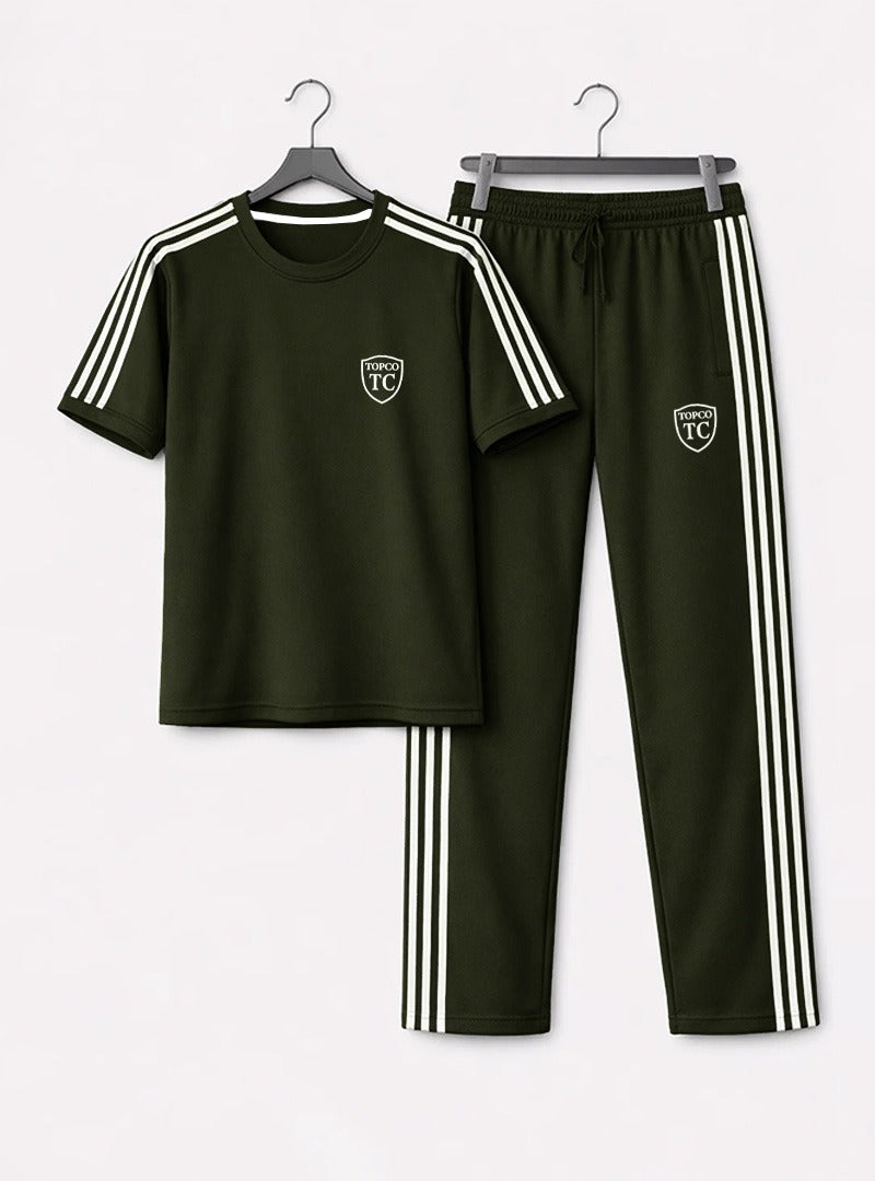 Mens Olive Stripe Tracksuit