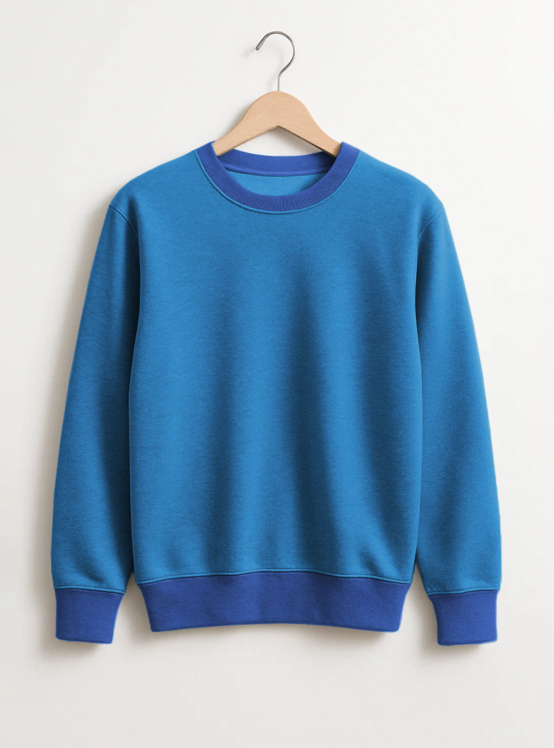 Soft Blue Sweatshirt with Deep Blue Collar