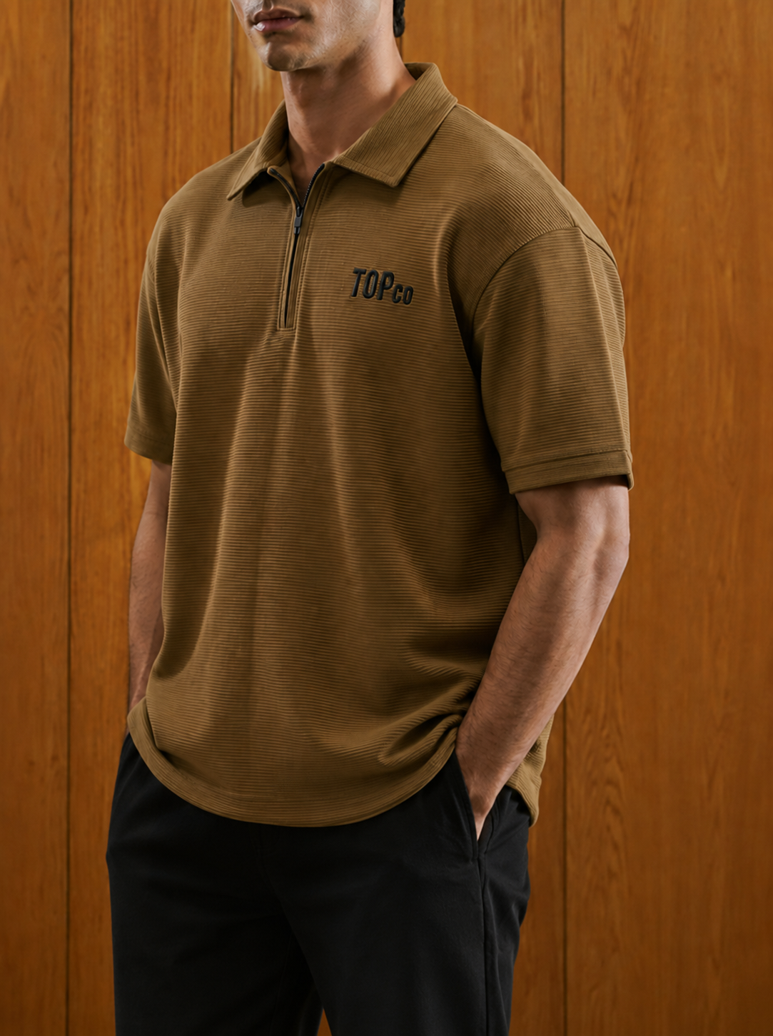 Men’s Walnut Zip Collar T-Shirt