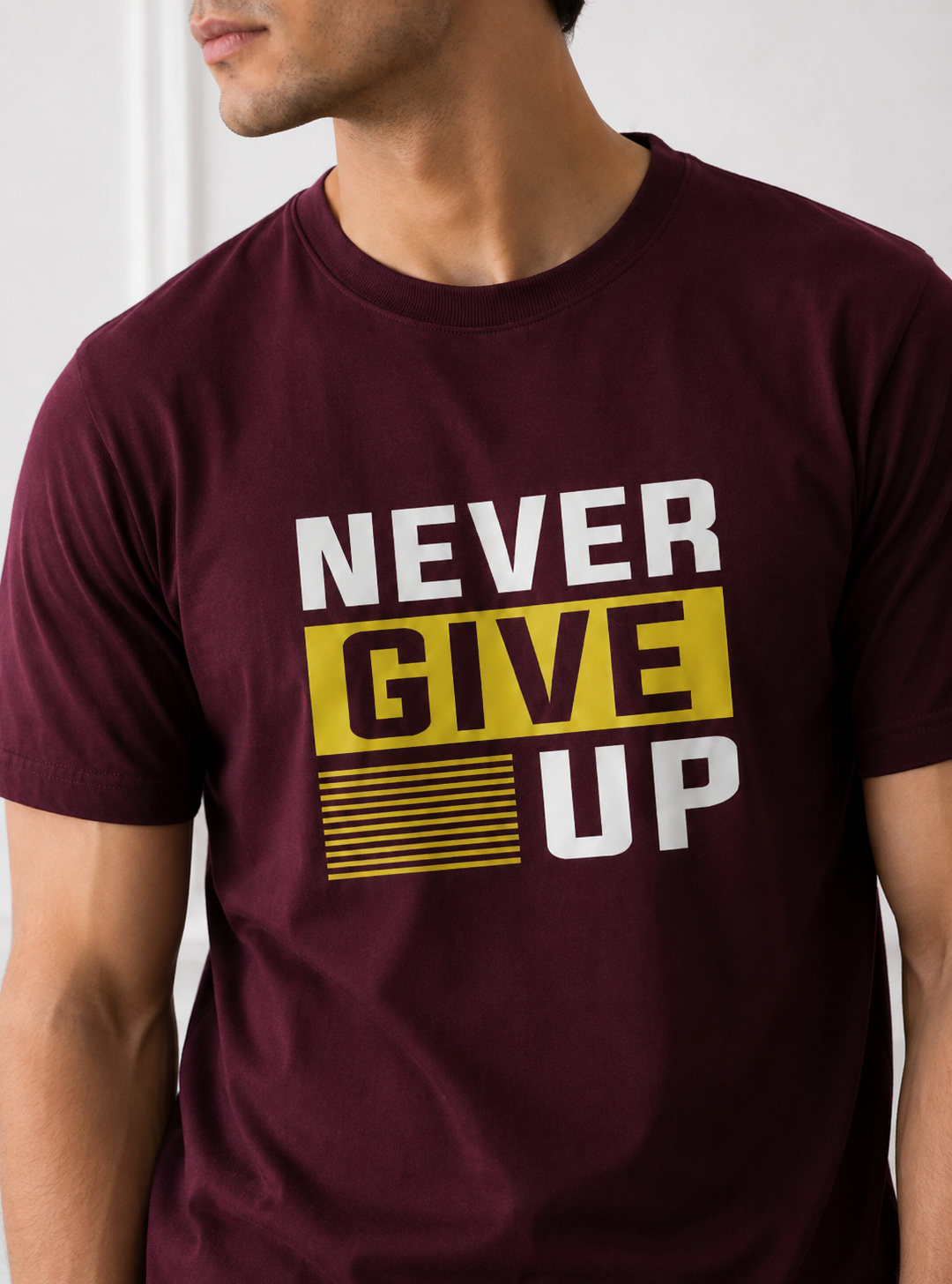 NEVER GIVE UP ROUND NECK T-SHIRT BY SNAZZY