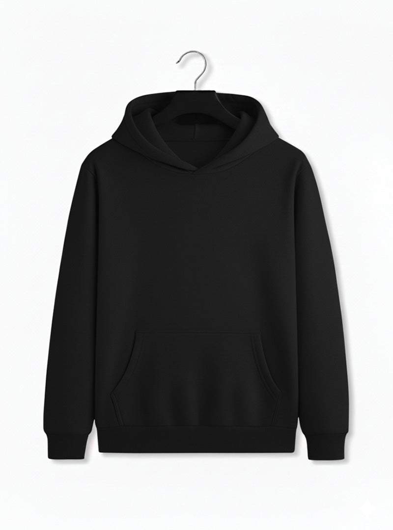 Black Kangaroo Fleece Hoodie For Mens