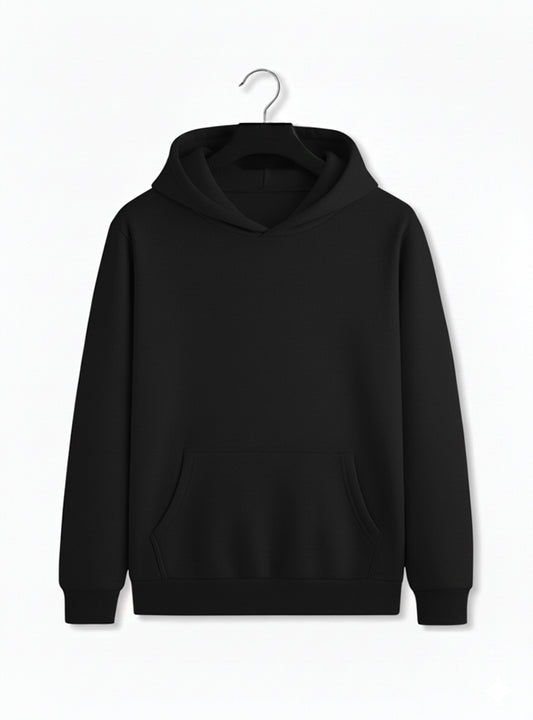 Black Kangaroo Fleece Hoodie For Mens
