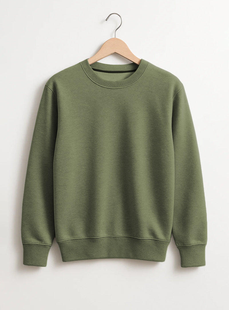 Olive Loose Fit Men's Fleece Sweatshirt