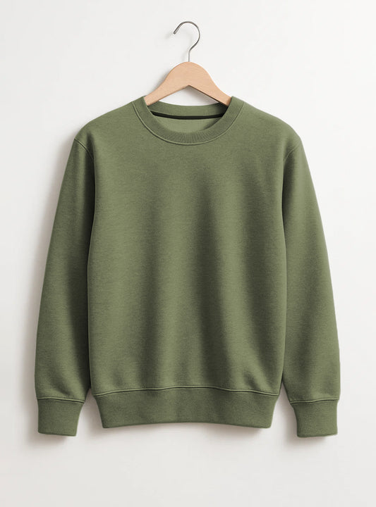 Olive Loose Fit Men's Fleece Sweatshirt
