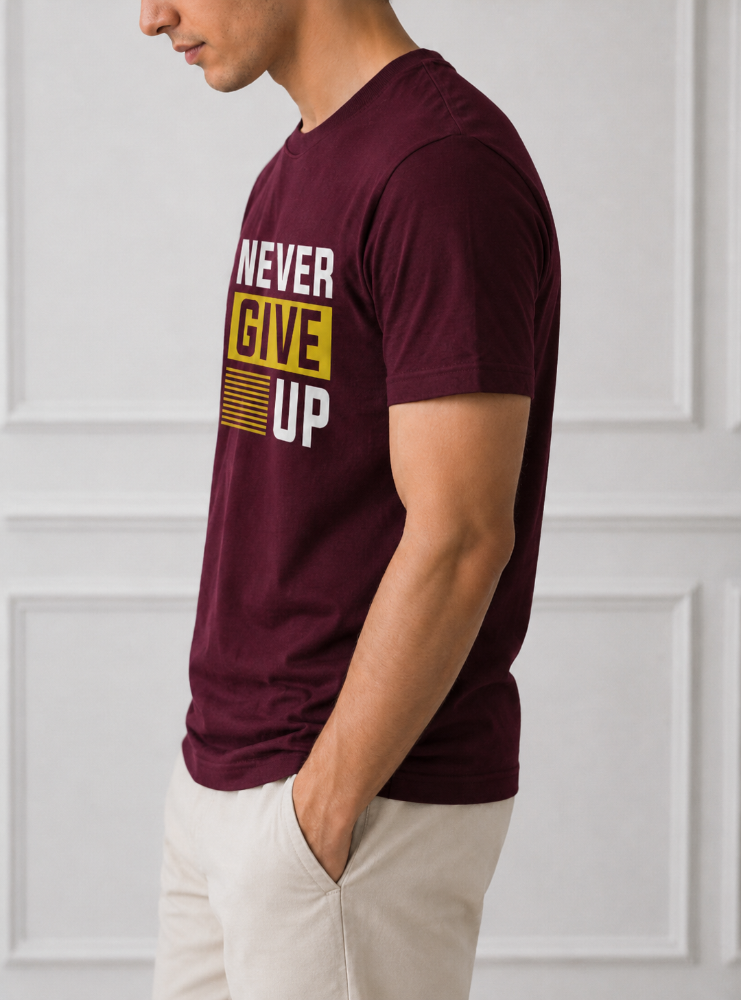 NEVER GIVE UP ROUND NECK T-SHIRT BY SNAZZY