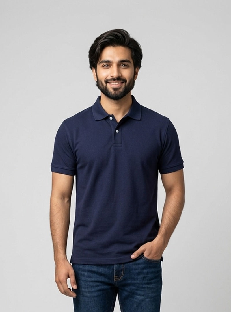 Mens Navy Plain Polo T Shirt