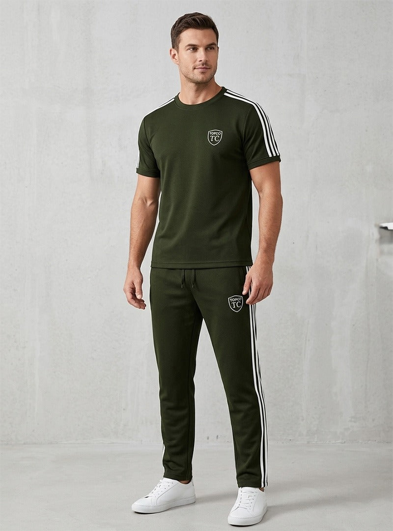 Mens Olive Stripe Tracksuit