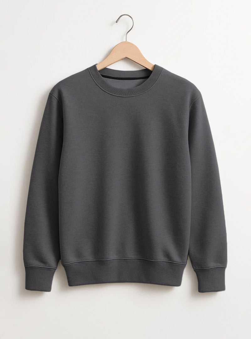 Charcoal Grey Beige Style Mens Fleece Sweatshirt