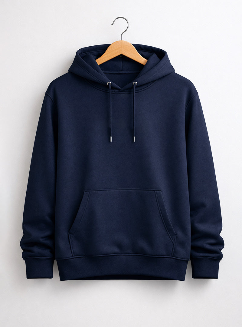The "High-End" Vibe: Men’s Monochrome Tech-Fleece Hoodie – Navy Noir