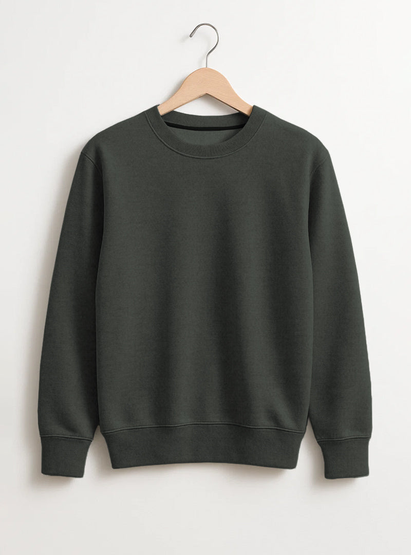 Olive Green Beige Style Mens Fleece Sweatshirt