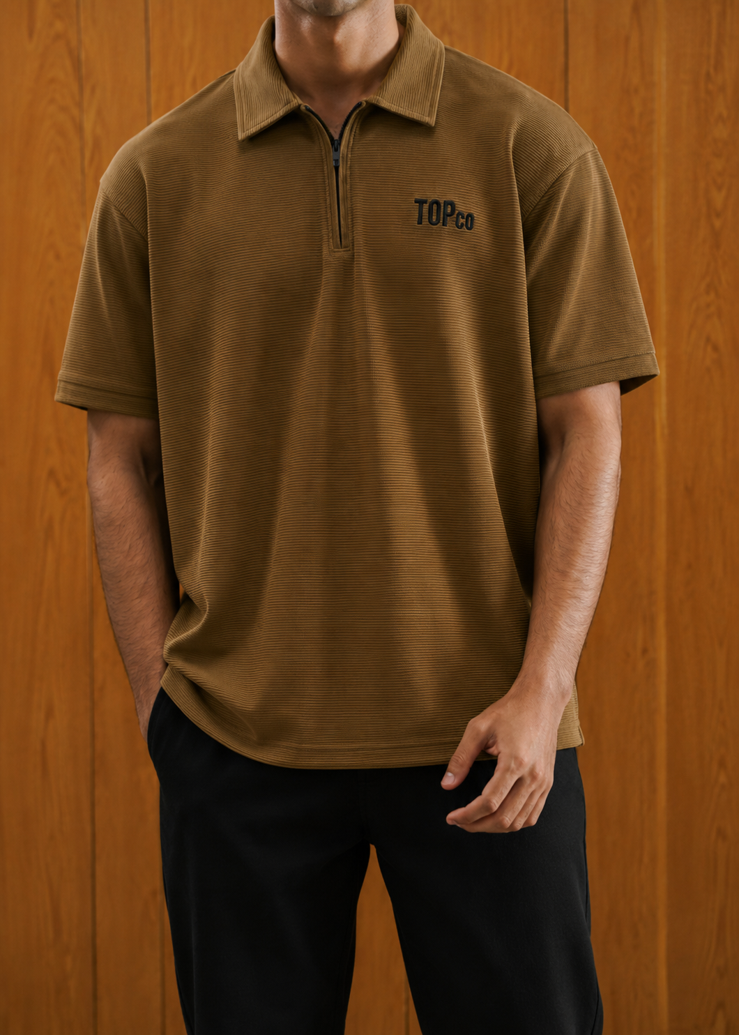 Men’s Walnut Zip Collar T-Shirt